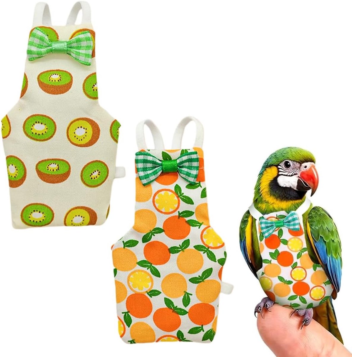 Luiers voor vogels, luiers / tweedelige kleding voor papegaaien: herbruikbaar, zacht, verstelbaar en geschikt voor papegaaien en duiven (groen, oranje)
