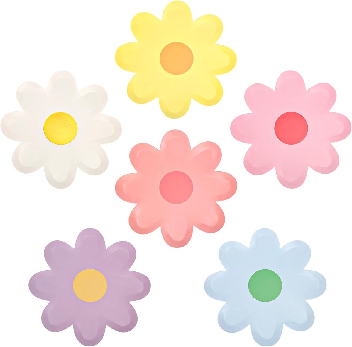 60st Papieren Borden met Madeliefjes, 18cm Schattig Madeliefjesborden Bloemvormige Borden Boho Hippieborden Bloemendessertborden voor Verjaardag Babyshower Bruiloft Lentefeest
