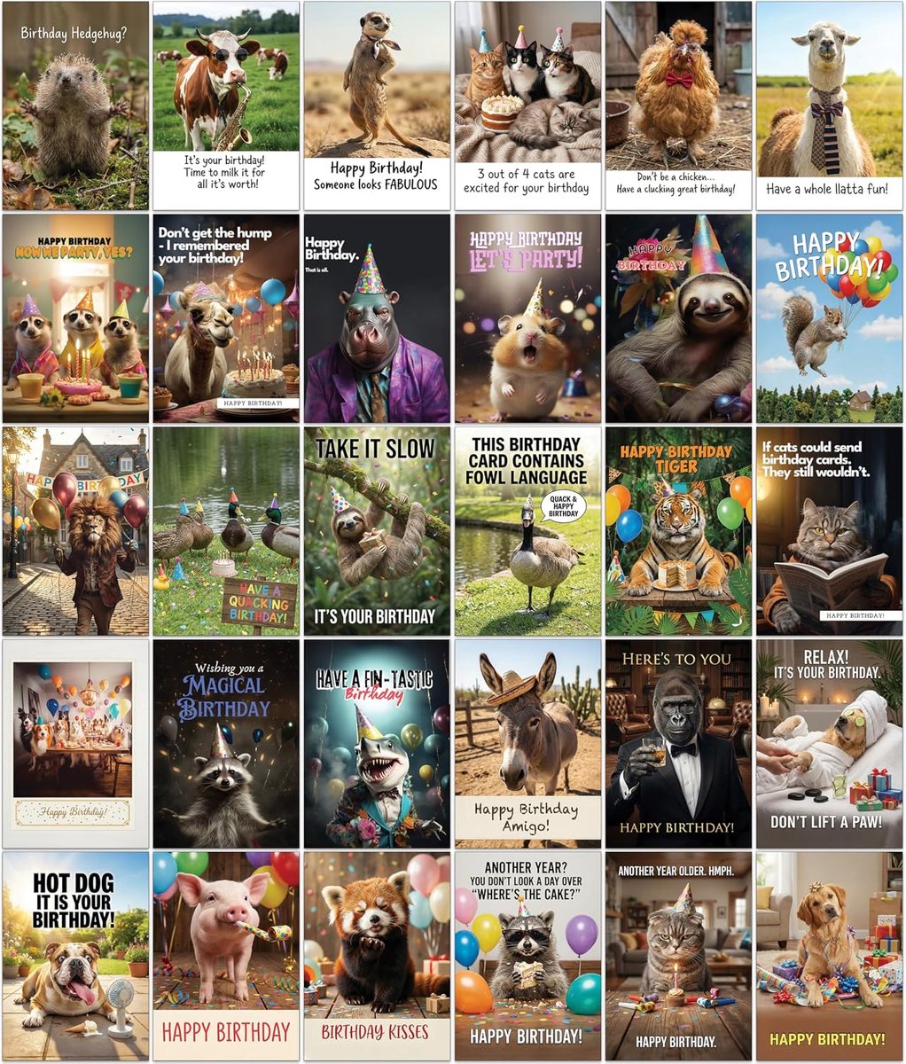 Verjaardagskaarten Set van 30 Grappige Dieren Fotokaarten A6 Parelmoer Karton met Witte Enveloppen