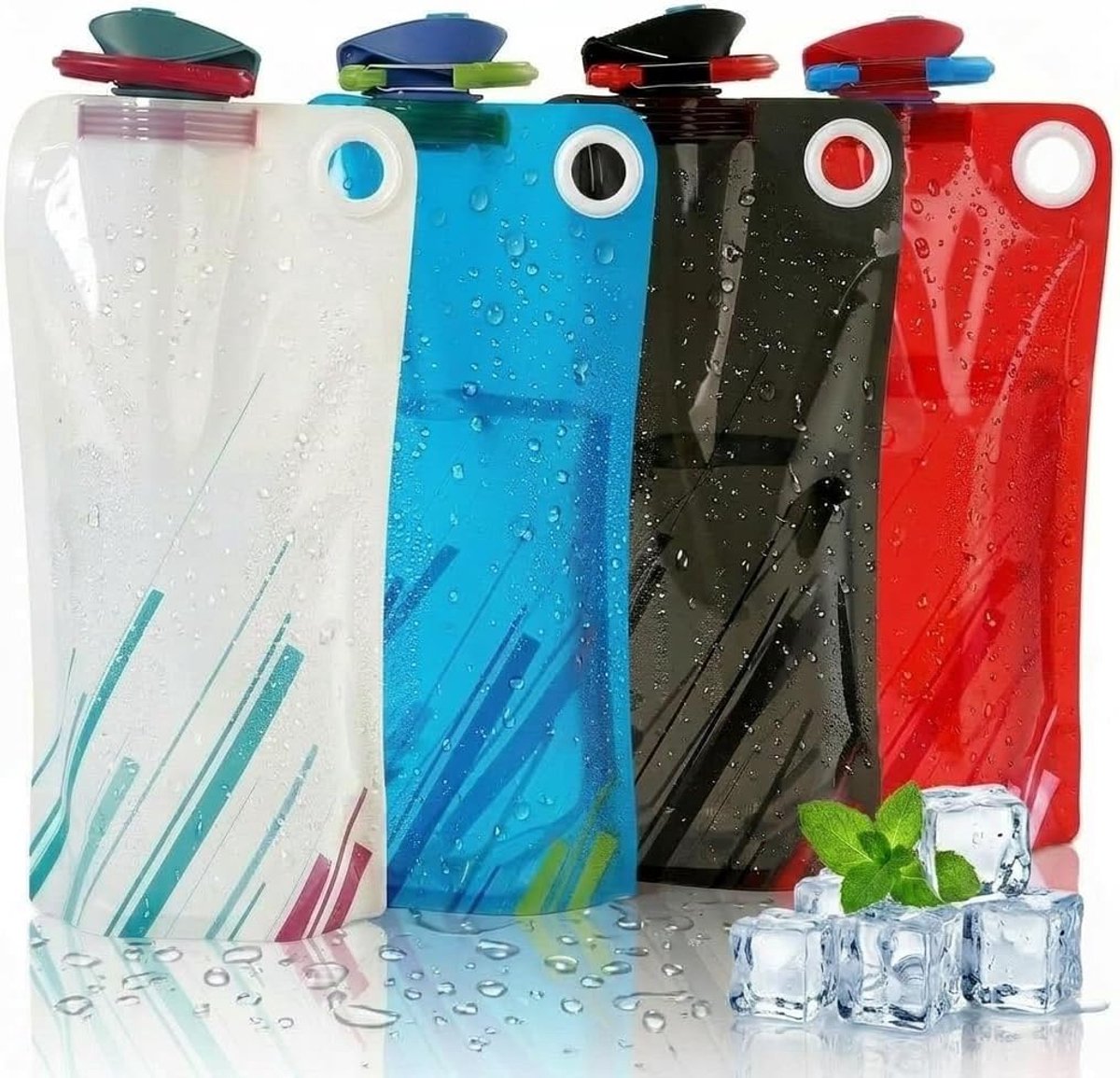 Set van 4 herbruikbare opvouwbare drinkflessen van 1000 ml