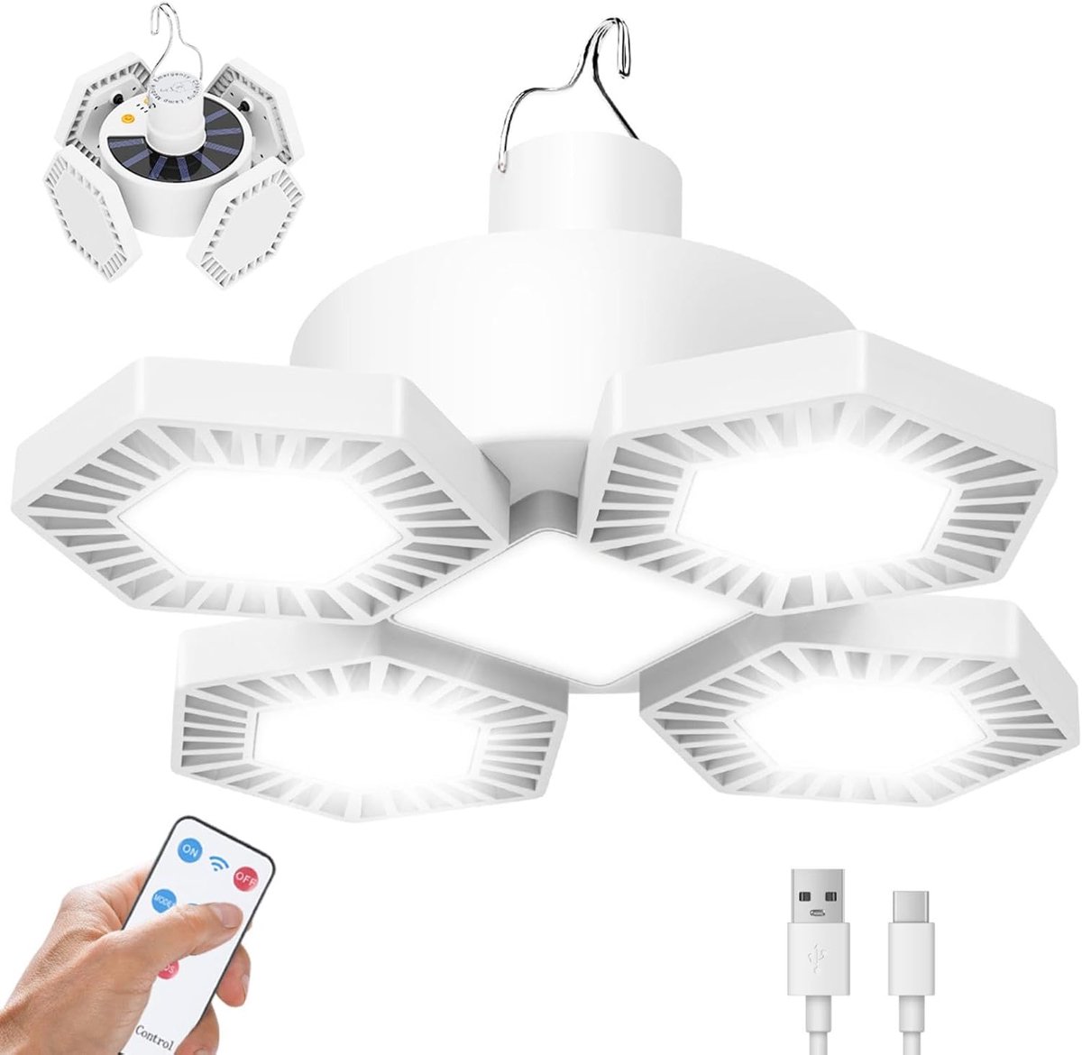169 LED Solar Camping Light Outdoor, USB Tent Lantaarn Oplaadbare, met afstandsbediening Power Bank opknoping werk Light Camp Lamp 5 modi waterdicht 360 ° helder 5000 Lumen