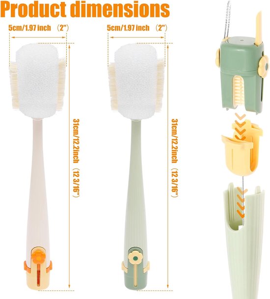 2-delige 5-in-1 waterfles-reinigingsborstelset, multifunctionele babyflessen-schrobborstel, afneembare beker-mondrietje, spletreiniger-gereedschap voor de keuken thuis — afbeelding 3