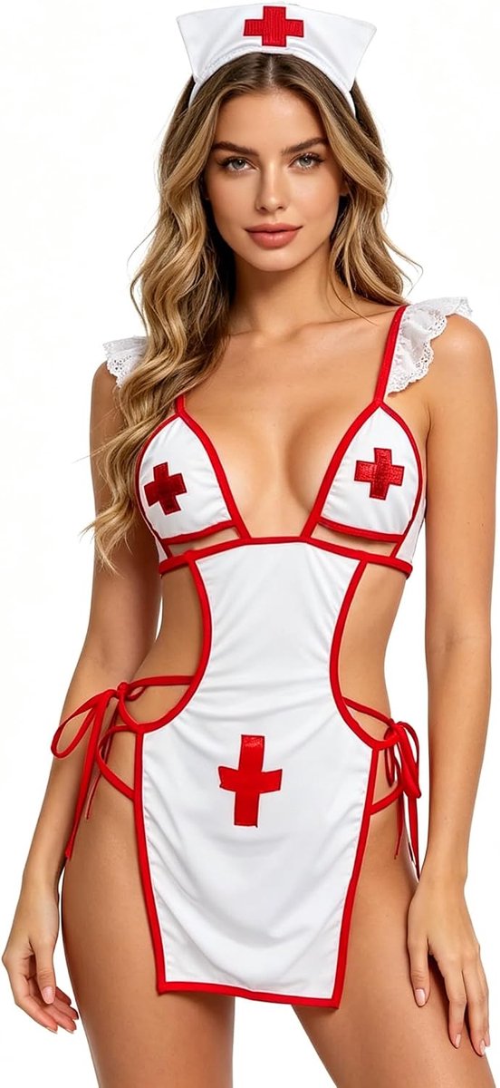 Verpleegster kostuum lingerie set driepunts bikini teddy babydoll dames rugloos verpleegster rollenspel outfits, ondeugende cosplay verkleedkleding nachtkleding nachtkleding voor vrouwen