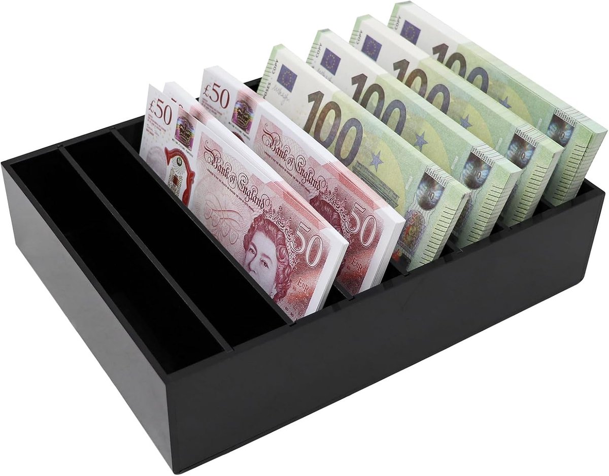 Geld Organizer voor contant geld, 8 compartimenten zwarte acryl geldhouder, kassa, kassa, cash organizer voor rekeningen