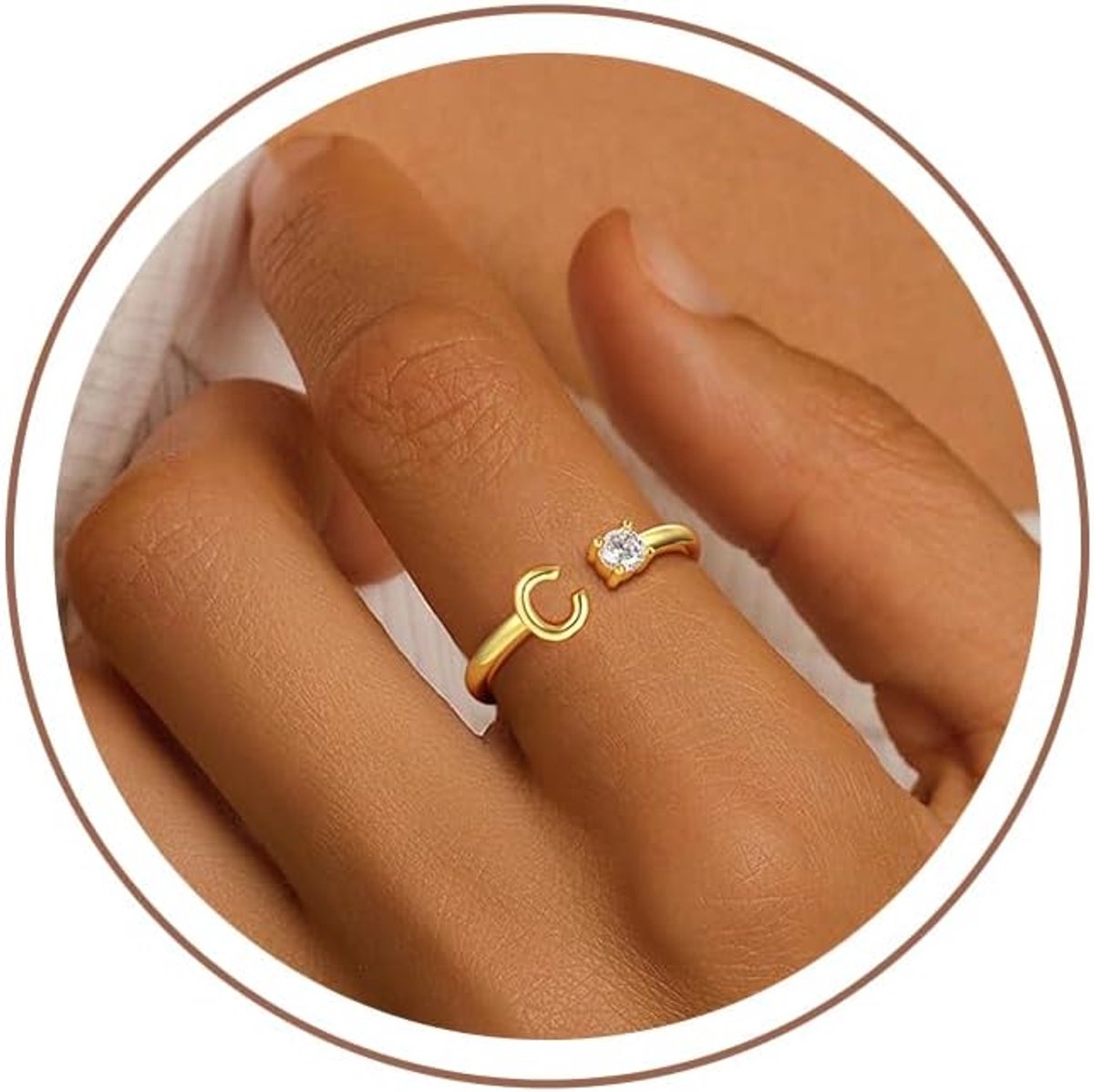 14 karaat vergulde ring voor dames en meisjes, waterdicht, met letters, stapelbaar, cadeau voor vrouwen en vriendin