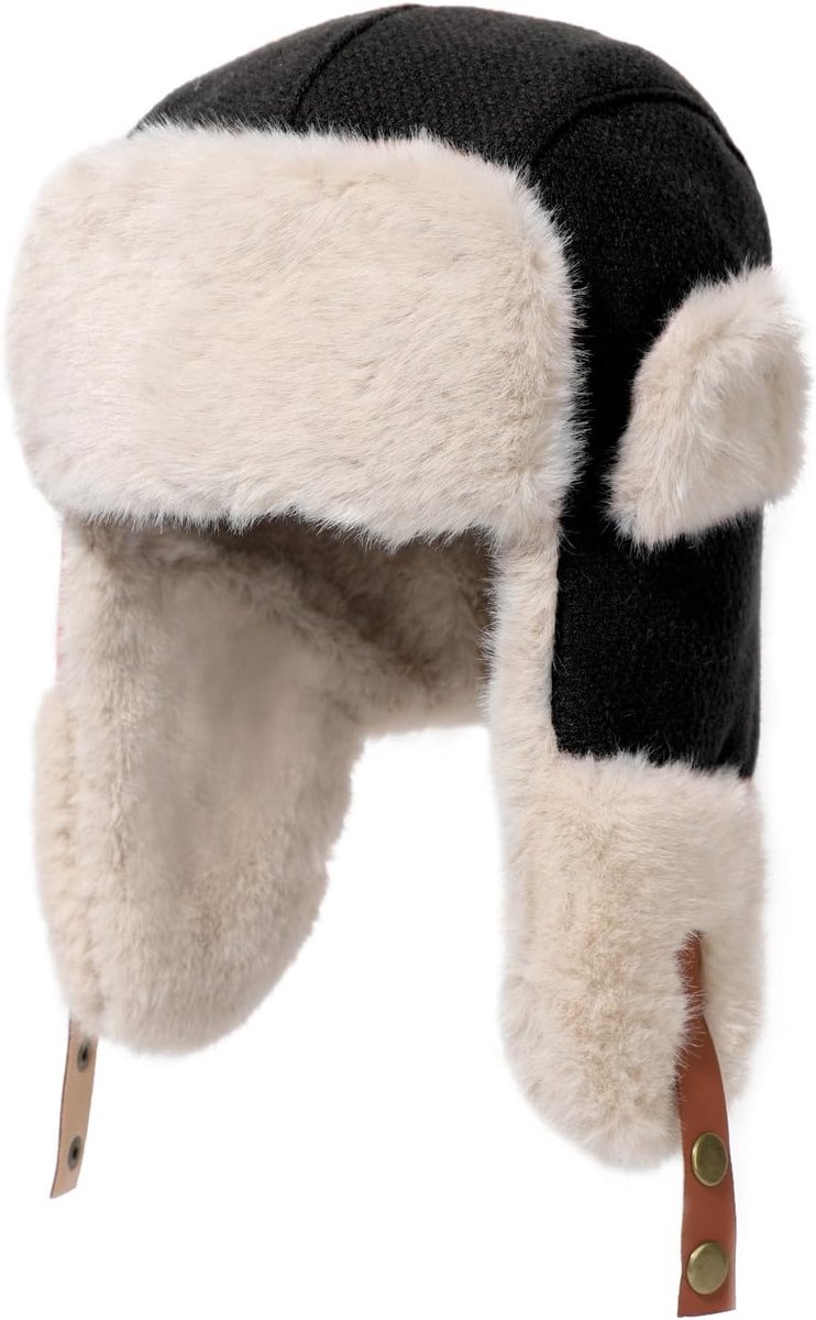 Trappermuts met dik imitatiebont, oorkleppen en verstelbare kinriem - Unisex Ushanka Pilot Style voor heren en dames, winddichte thermische hoed
