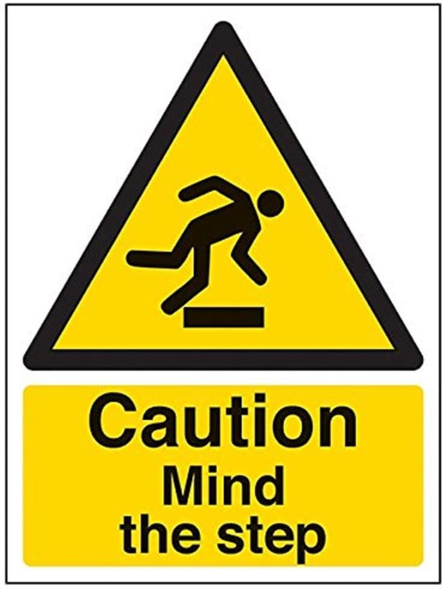 Caution Mind The Step Warning Sign - 200mm x 300mm - 2mm Rigid Plastic