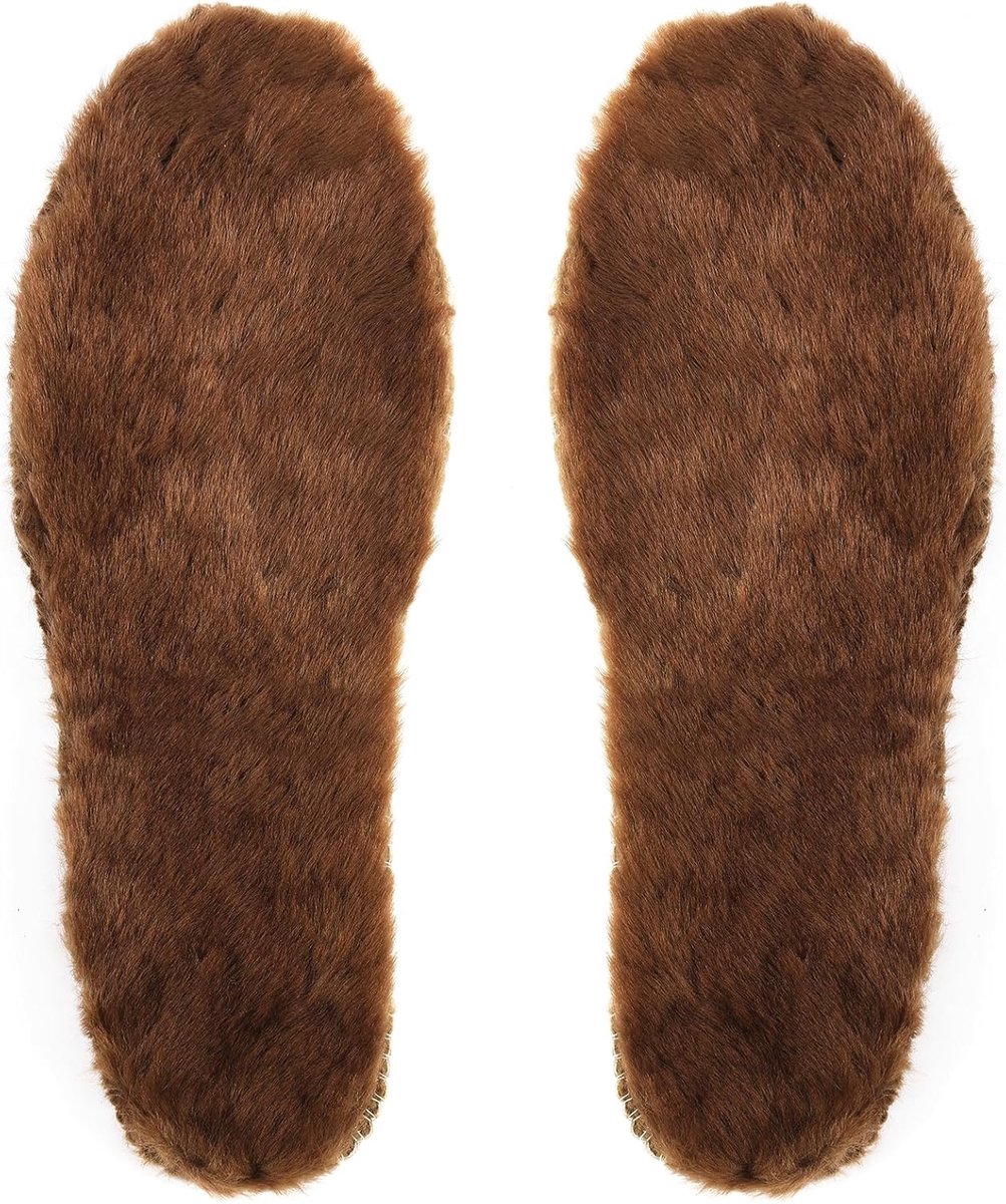 Schapenhuid Inlegzolen, Dikke Wol Vlies Inlegzolen voor Vrouwen Mannen Kinderen, Warme Inlegzolen voor Winterschoenen, Slippers, Sneeuwlaarzen Bruin UK 10