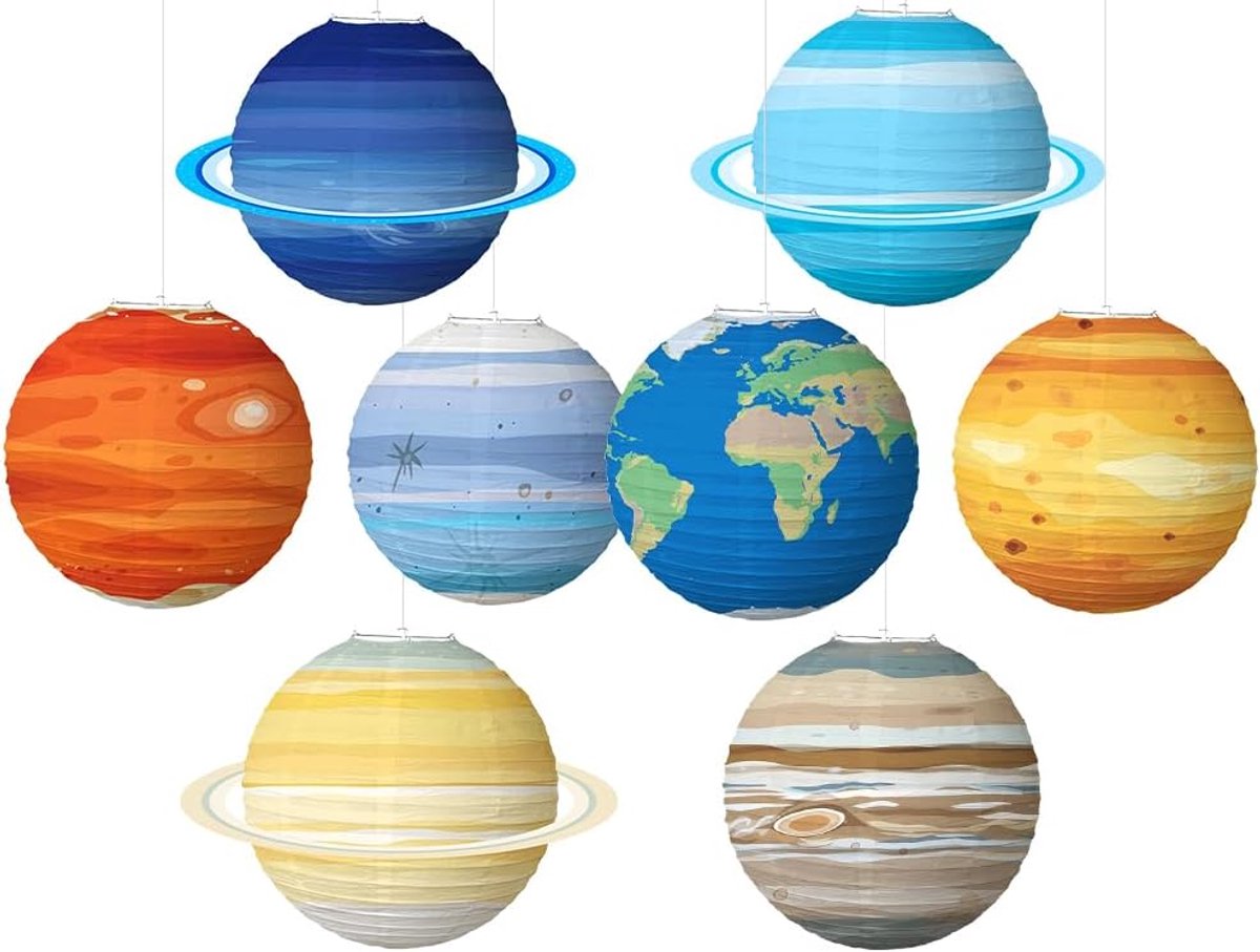 8 stuk Planet Paper Lanterns, Planet Lantern Decoration, Hangende Planet Lanterns, Papieren Lantern Planeten, Planet Paper Lantern, voor Space Themes Verjaardagsfeestdecoraties (30 * 30CM)