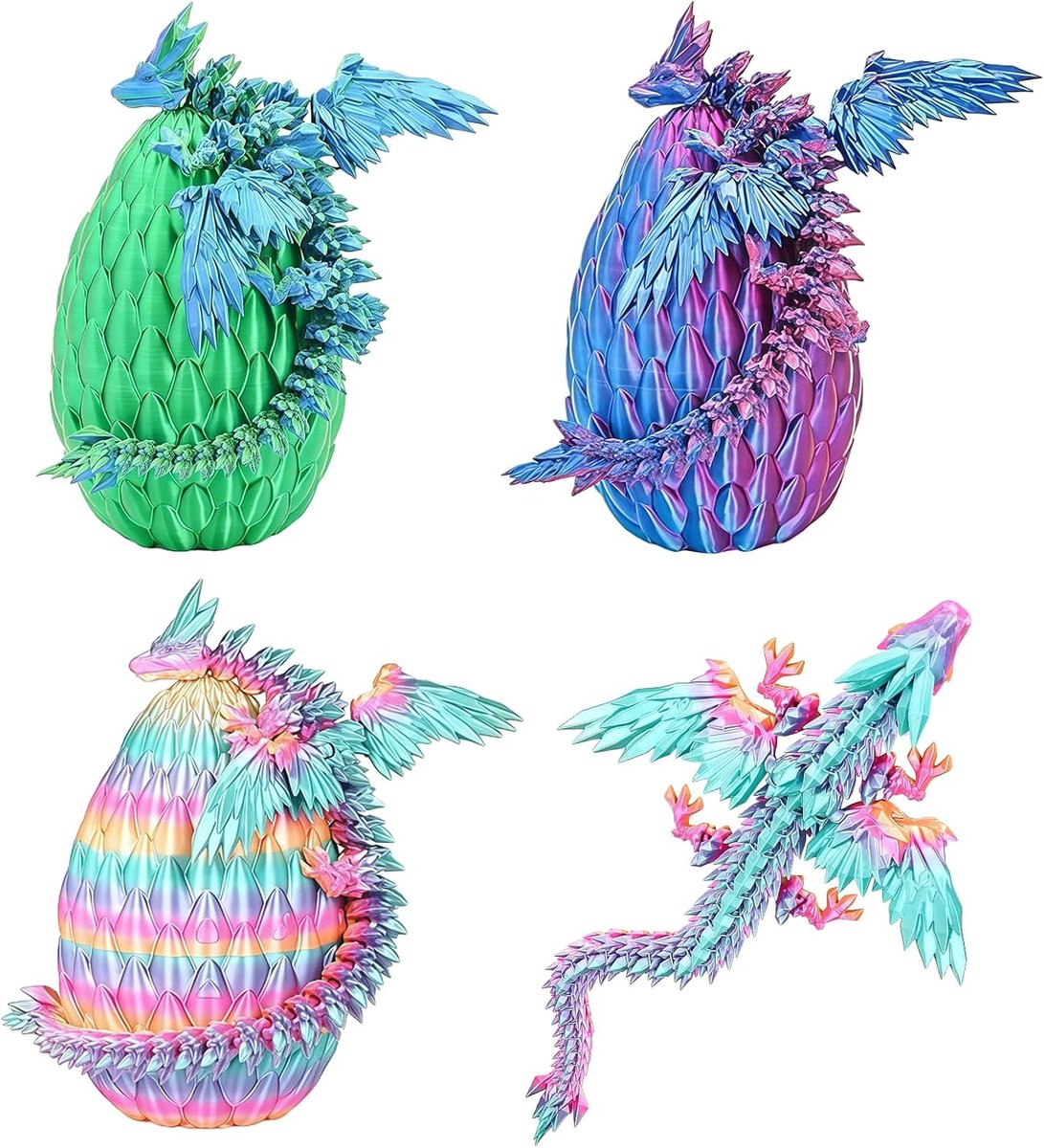 3 stuks 3D-bedrukt drakenei kleur, paasgeschenken, verrassingsdrakenei met draak, 6,5 x 8,5 cm, drakenspeelgoed voor volwassenen, jongens en meisjes, 3D-draak in ei voor Pasen, bureaudecoratie