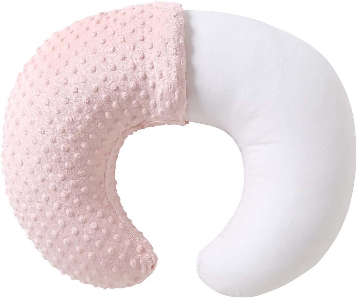 Voedingskussen met hoes voor babyjongens en -meisjes, borstvoedingskussen met kussensloop voor borstvoeding, flesvoeding, babyondersteuning met afneembare voedingskussenhoes (lichtroze)