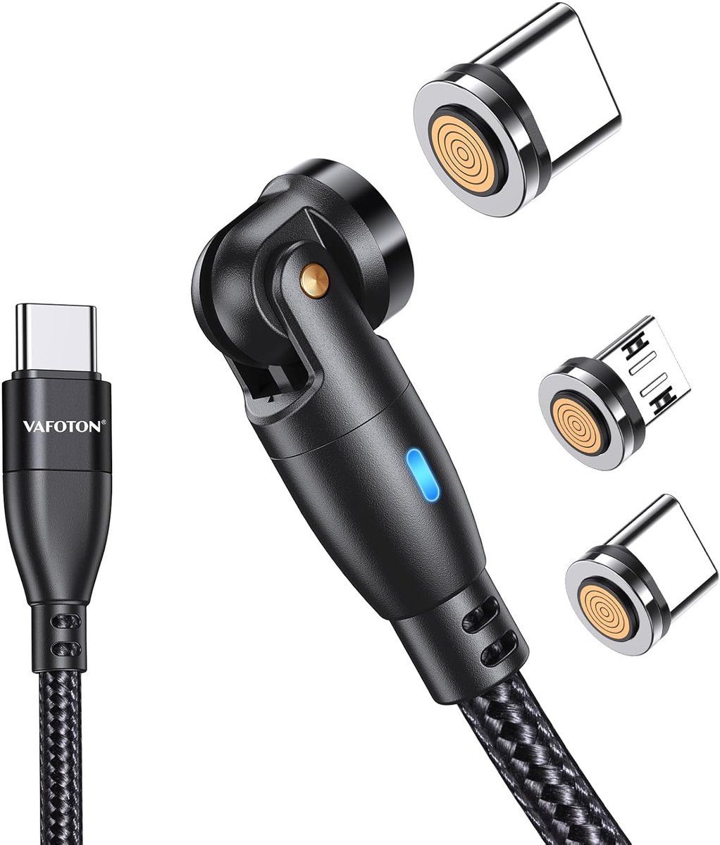 SnelShoppen - 9-pin USB C Magnetisch Oplaadkabel 2m - 360° Rotatie - L-vormige Hoek - Ideaal voor Reizen en Gaming