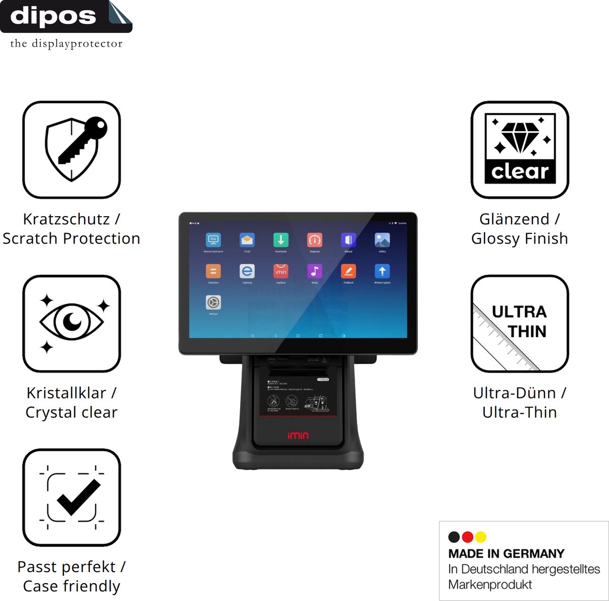 dipos – 2x Beschermfolie geschikt voor IMIN D4 / Pro D4-503 D4-505 | Krasbestendige & heldere Screenprotector Ultra-Thin