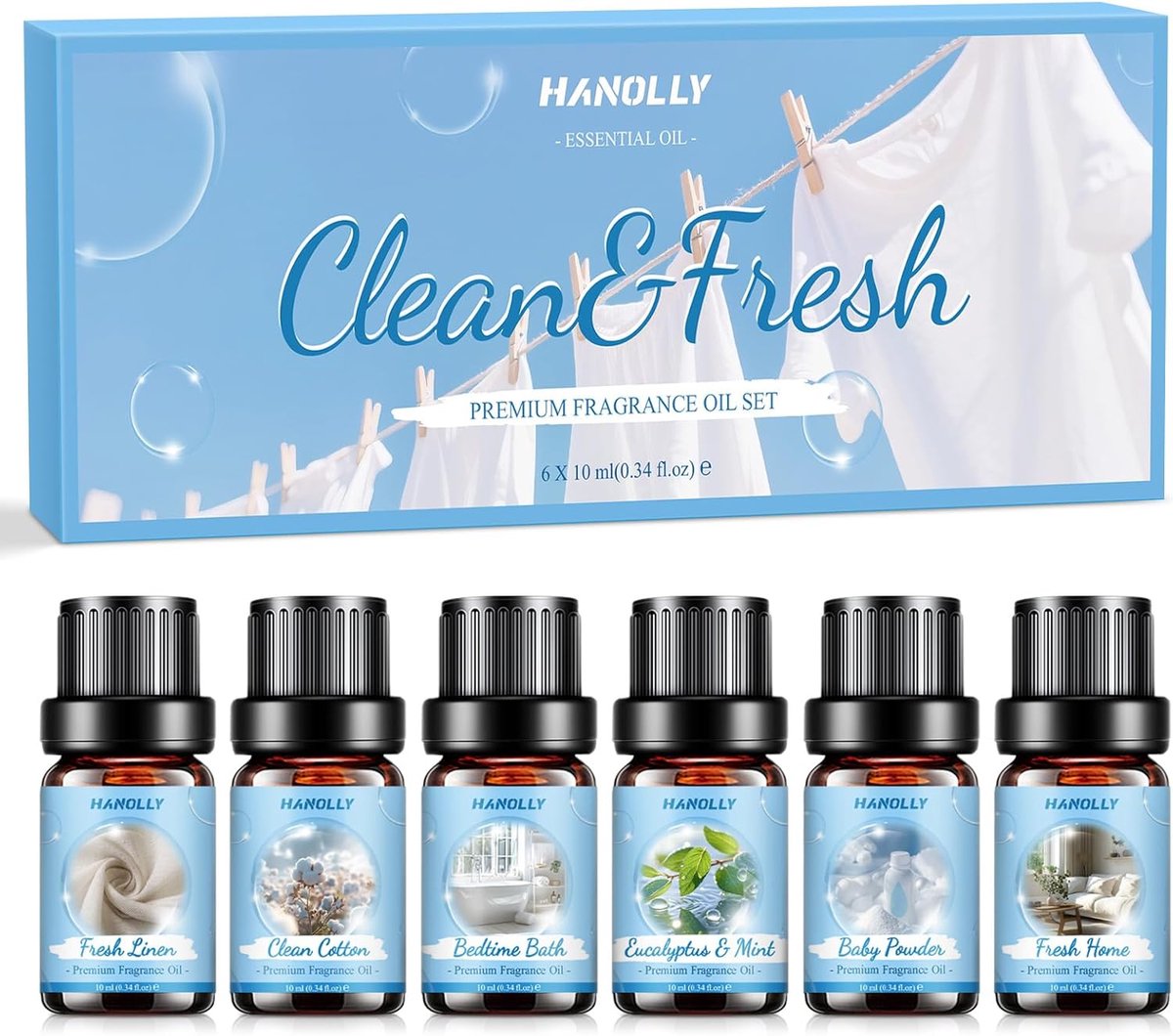 SnelShoppen - Etherische Oliën Set 6x10 ML voor Diffuser en Luchtbevochtiger - Aromatherapie Huisparfums voor Ontspanning en Verfrissing - Perfect voo