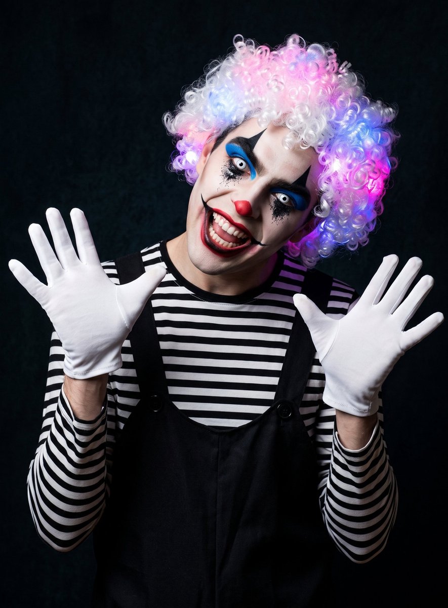 Witte clownspruik met knipperende LED's - Carnaval Fasching