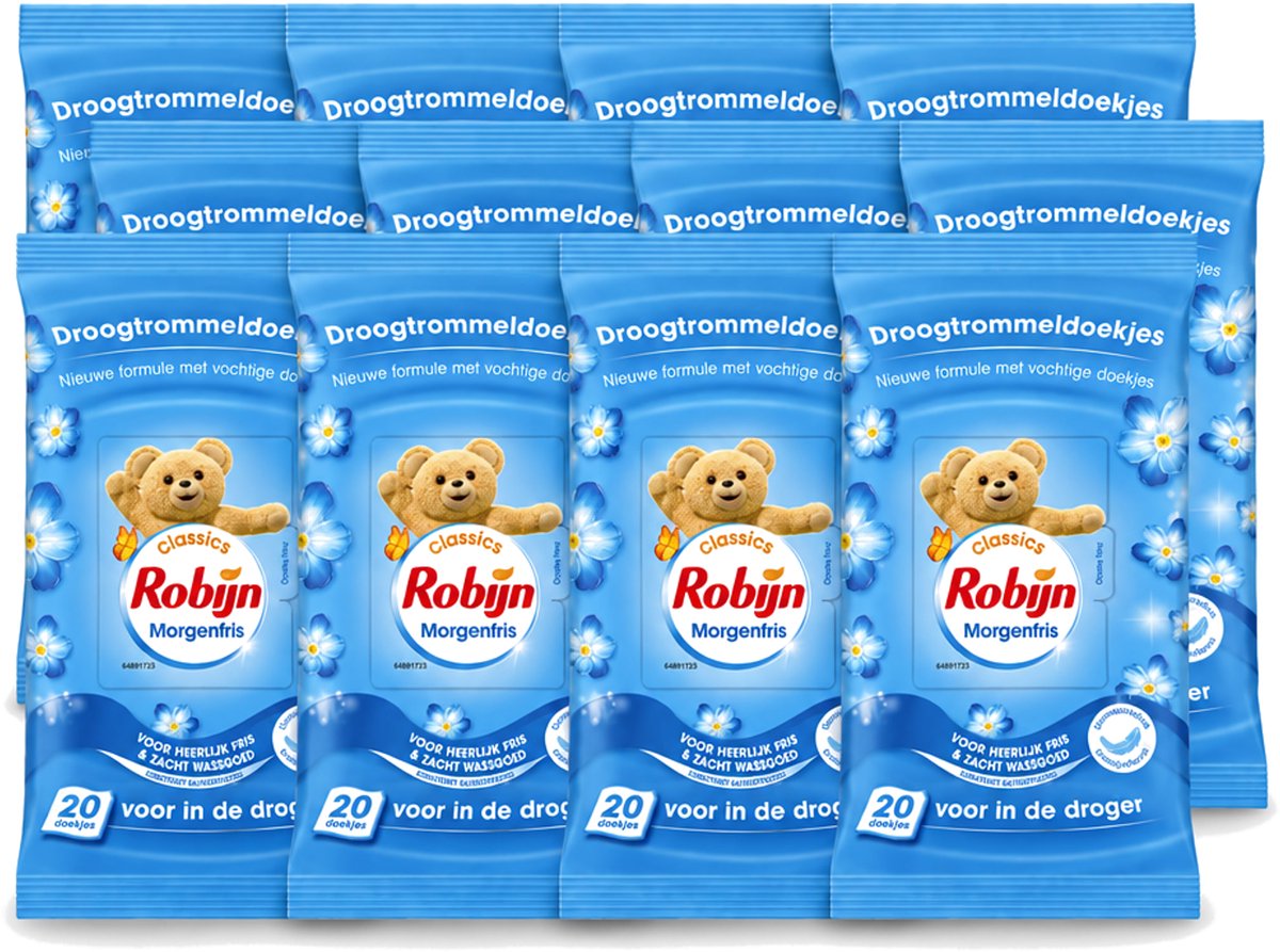12 x Robijn – Droogtrommeldoekjes – Morgenfris - 20 Doekjes - Voordeelverpakking - 12 stuks