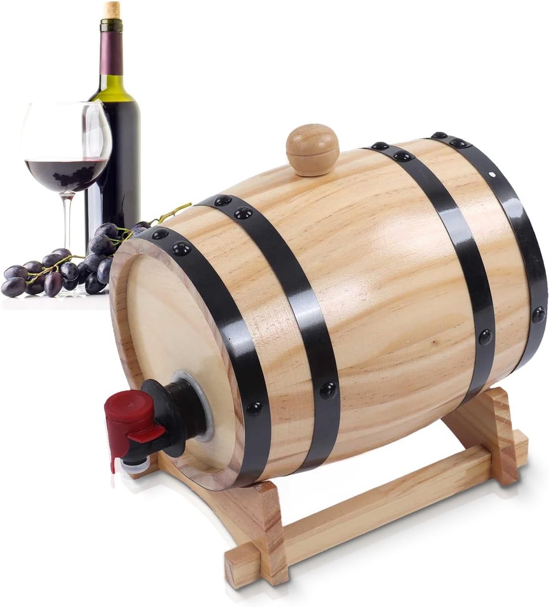 Wijnpijnboomvaten met standaard, houten biervaten lekvrije opslagemmer zelfgebrouwen wijnvat verouderingsvaten whisky vat voor catering bar (5L)