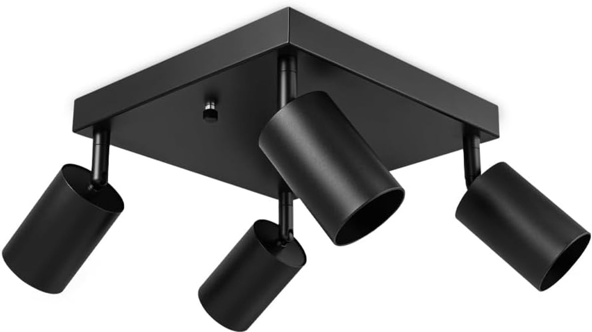 Plafondlamp, spot, zwart, 4 draaibare spots GU10, plafondlamp en wandlamp binnen, kroonluchter keuken, draaibare plafondspot voor woonkamer, slaapkamer