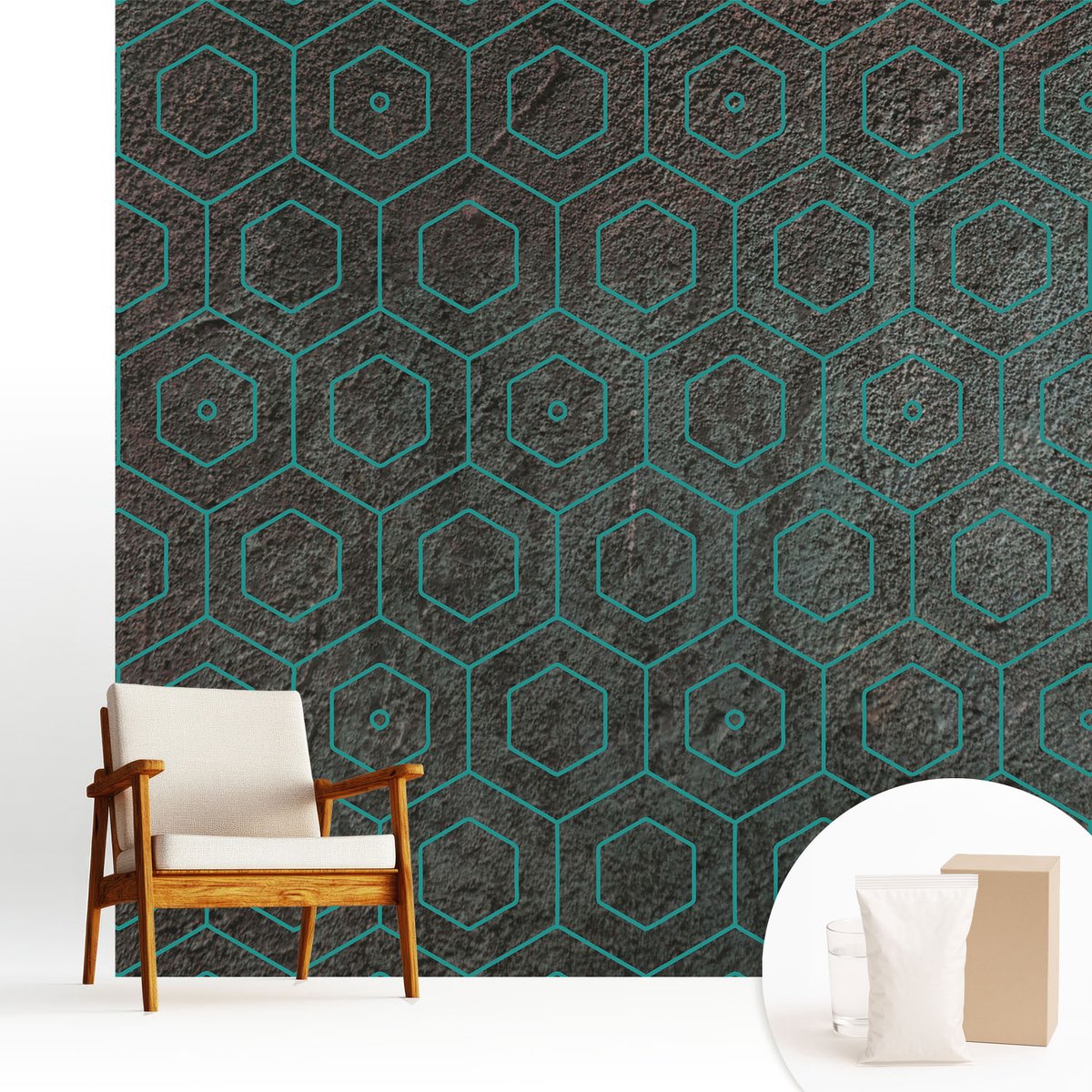 Wallfluent Fotobehang - Bruin Vliesbehang - 250x250 cm - Geometrisch Patroon Fotobehang Vlies - Hal behang Texturen - Muurschildering - Hal behang