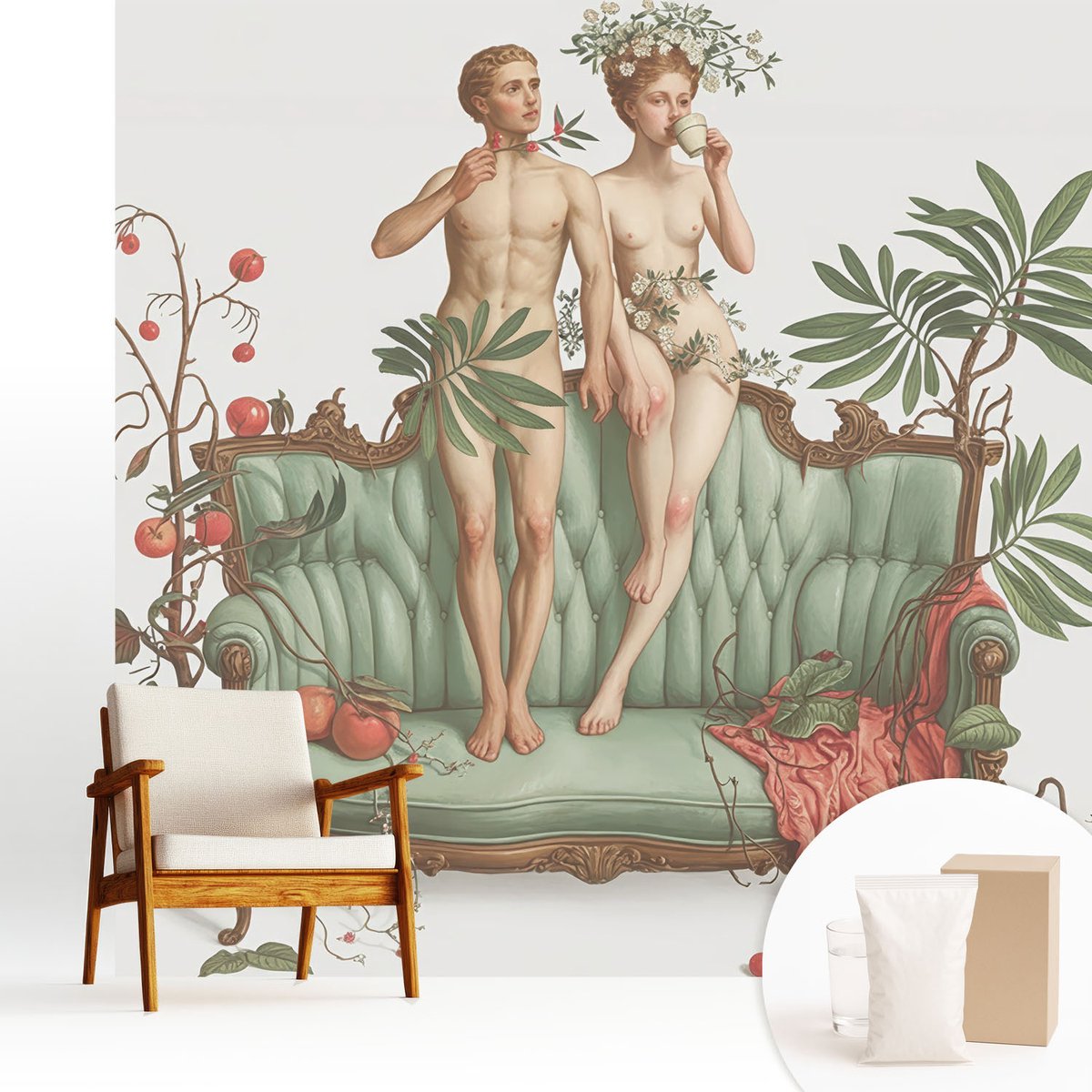 Wallfluent Fotobehang - Groente Vliesbehang - 250x250 cm - Mysterieuze Elegantie Muurschildering - Slaapkamer behang Deel - Fotobehang Vlies - Slaapkamer behang