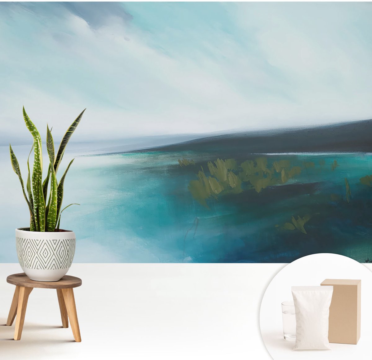 Wallfluent Fotobehang - Grijs Vliesbehang - 208x146 cm - Waterharmonie Fotobehang Vlies - Woonkamer behang Landschappen - Muurschildering - Hal behang