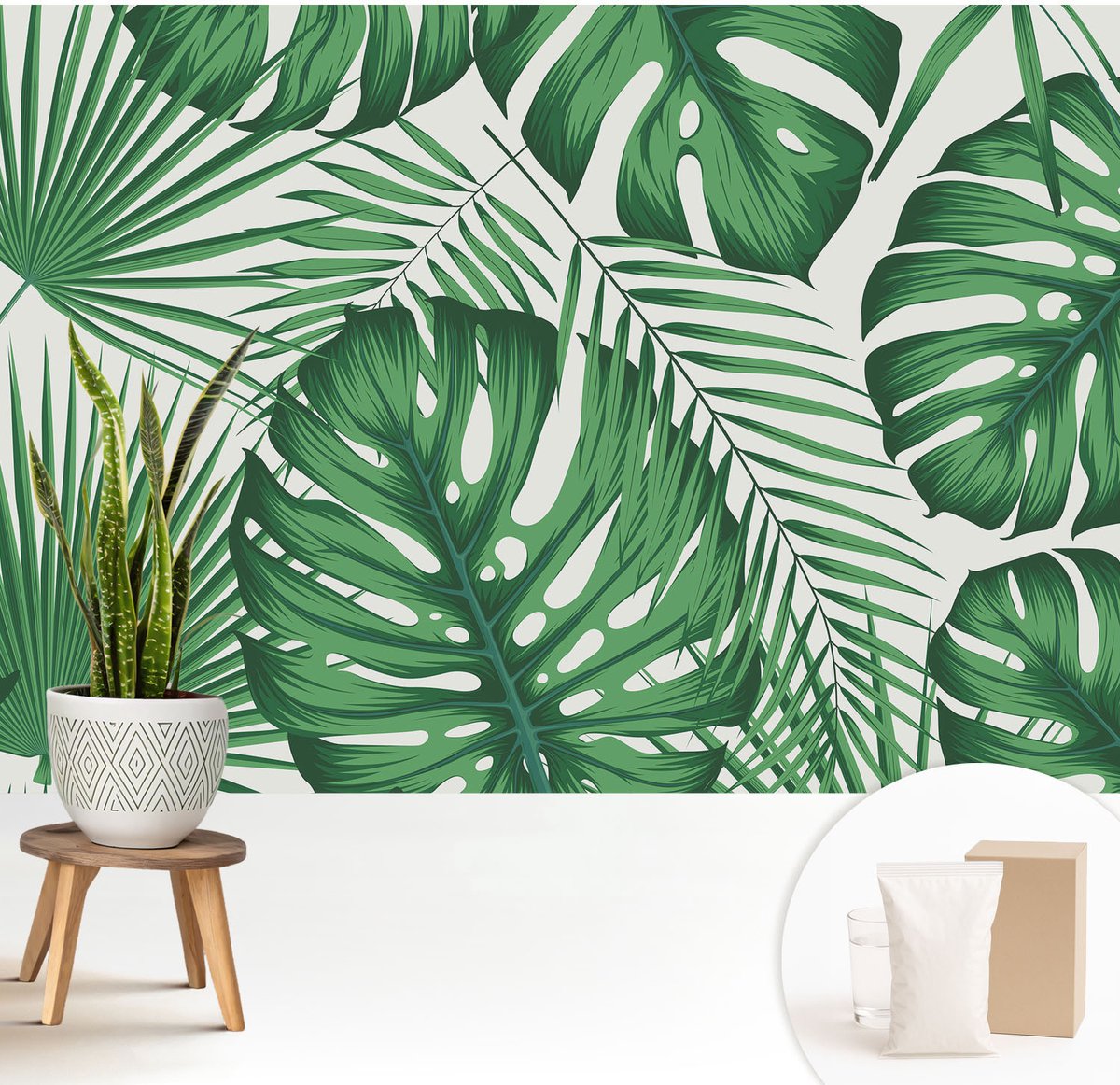 Wallfluent Fotobehang - Groente Vliesbehang - 208x146 cm - Tropische Bladeren Muurschildering - Slaapkamer behang Bloemen En Planten - Fotobehang Vlies - Slaapkamer behang