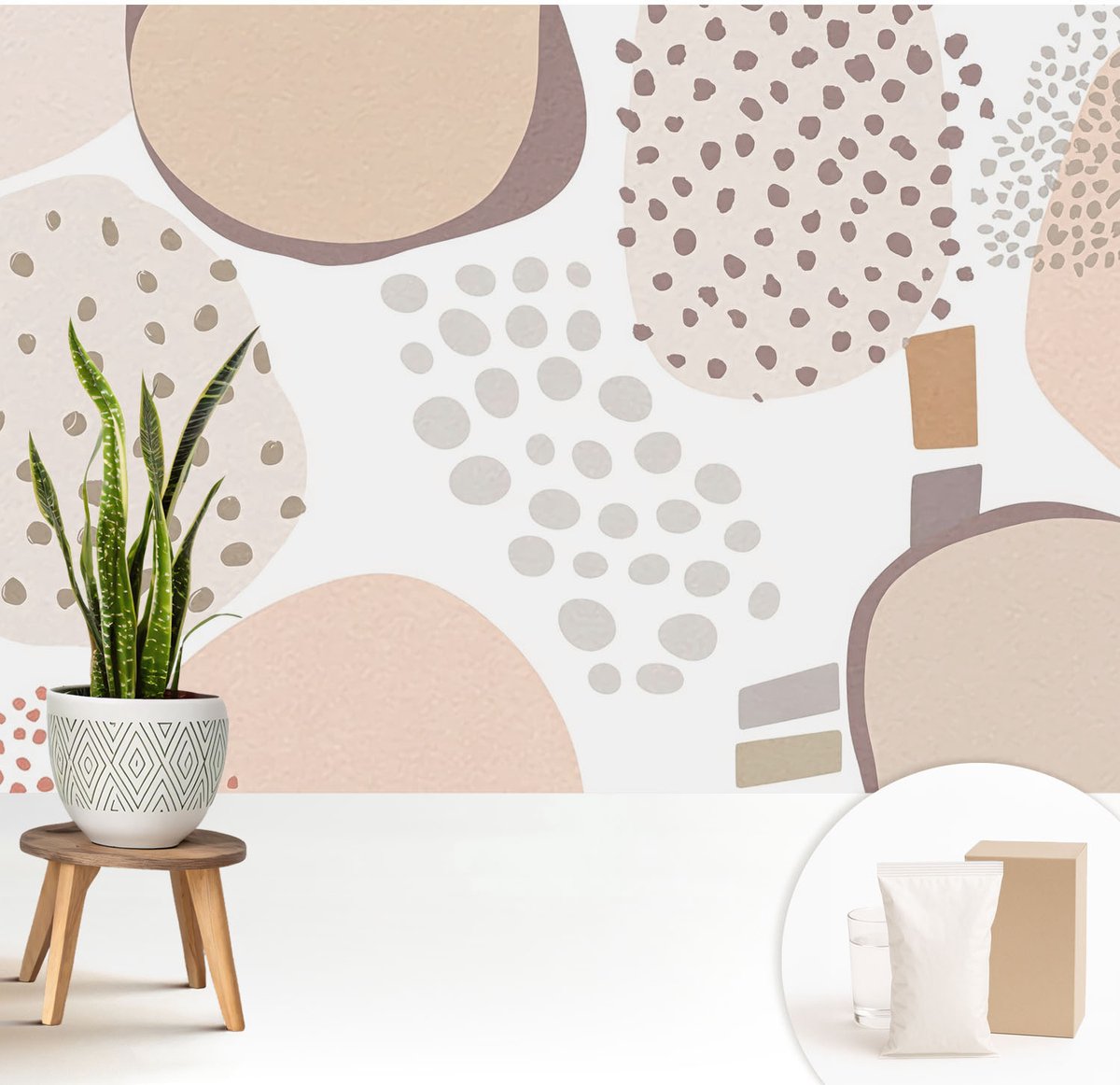 Wallfluent Fotobehang - Beige Vliesbehang - 208x146 cm - Subtiele Stippen Fotobehang Vlies - Woonkamer behang Abstractie - Muurschildering - Woonkamer behang