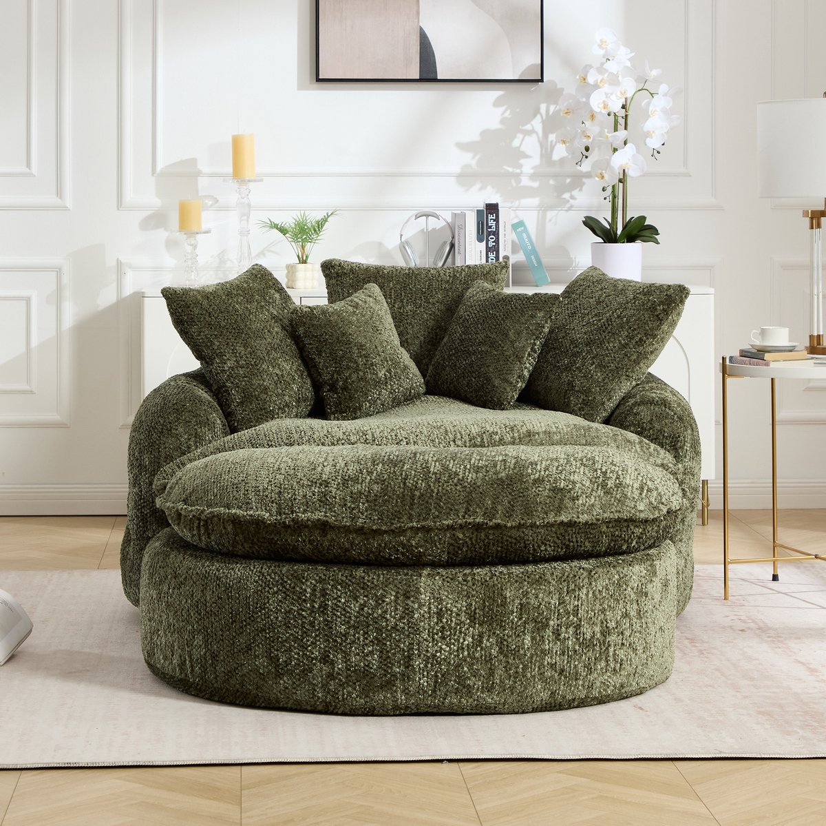 MODENUIT Fauteuil 190,5 x 138 x 63 cm - Met Hocker en Kussens - Woonkamer en Lounge - Polyester Olijfgroen