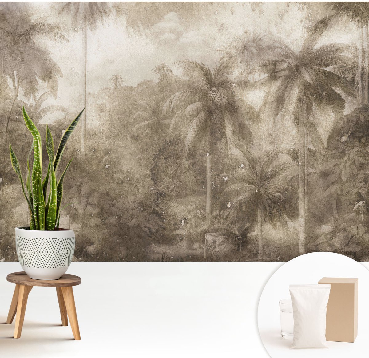 Wallfluent Fotobehang - Bruin Vliesbehang - 208x146 cm - Exotisch Landschap Fotobehang Vlies - Woonkamer behang Bloemen En Planten - Muurschildering - Woonkamer behang