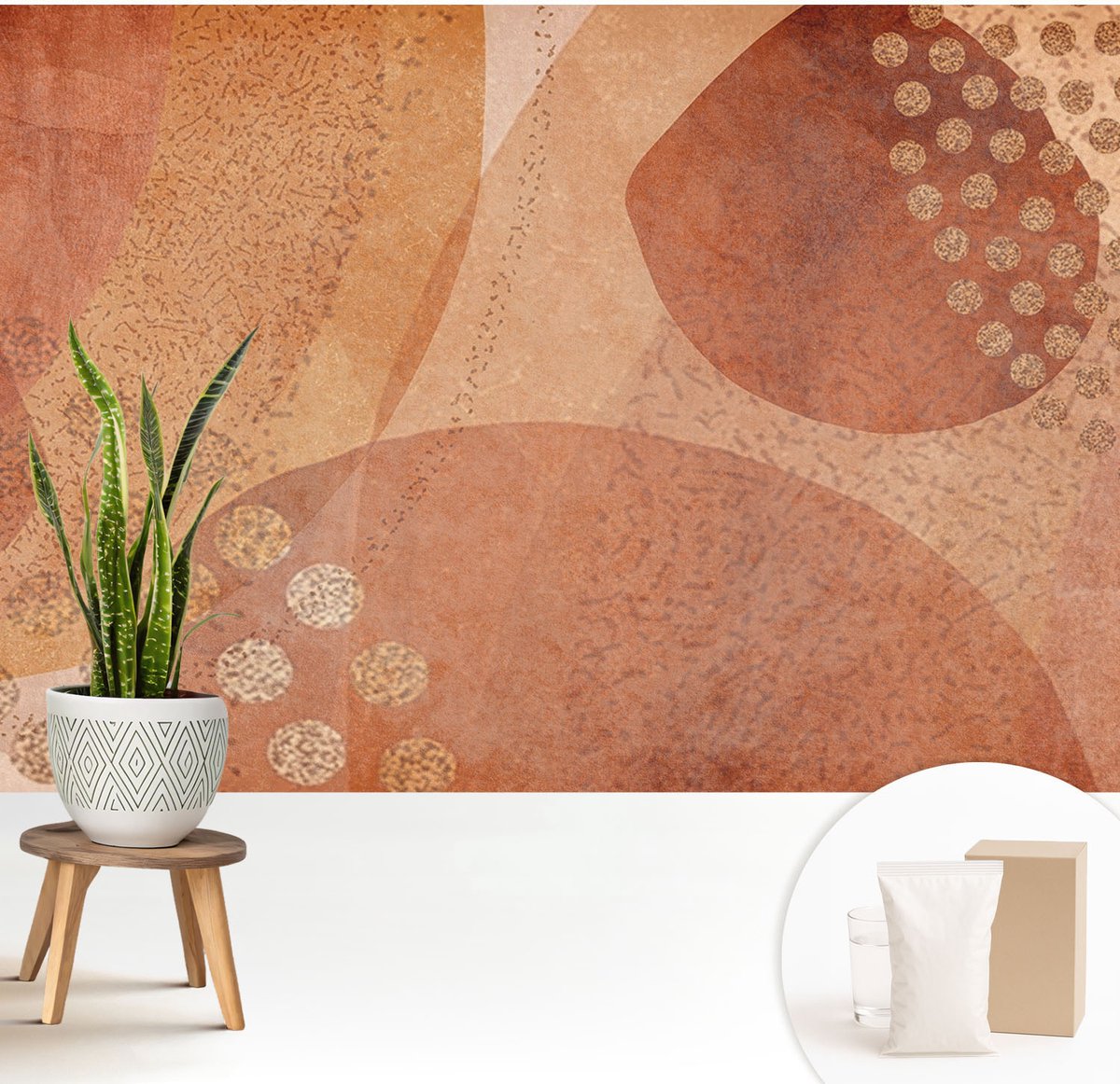 Wallfluent Fotobehang - Bruin Vliesbehang - 208x146 cm - Aardse Composities Fotobehang Vlies - Woonkamer behang Abstractie - Muurschildering - Hal behang