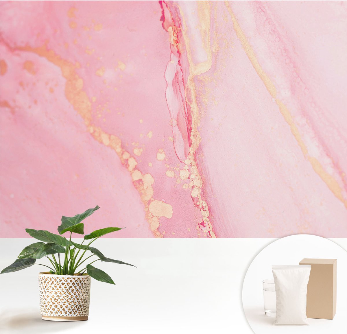Wallfluent Fotobehang - Roze Vliesbehang - 152x104 cm - Pastel Abstractie Fotobehang Vlies - Hal behang Abstractie - Muurschildering - Woonkamer behang