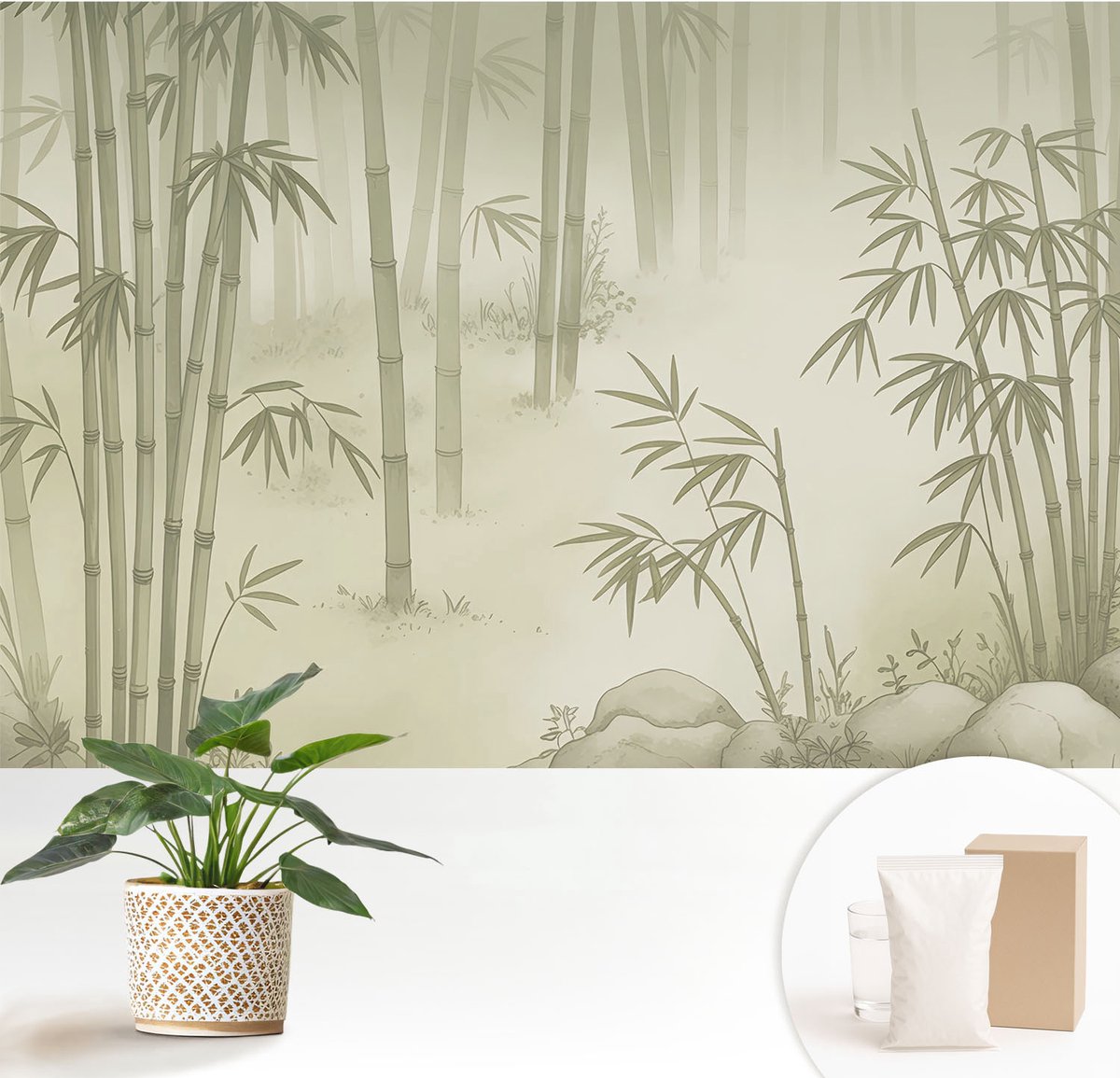 Wallfluent Fotobehang - Groente Vliesbehang - 152x104 cm - Vreedzaam Landschap Muurschildering - Slaapkamer behang Bloemen En Planten - Fotobehang Vlies - Slaapkamer behang