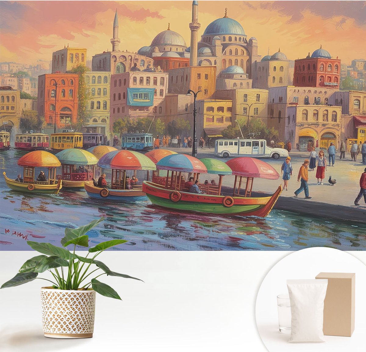 Wallfluent Fotobehang - Zwart Vliesbehang - 152x104 cm - Stedelijke Kust Fotobehang Vlies - Hal behang Steden - Muurschildering - Woonkamer behang