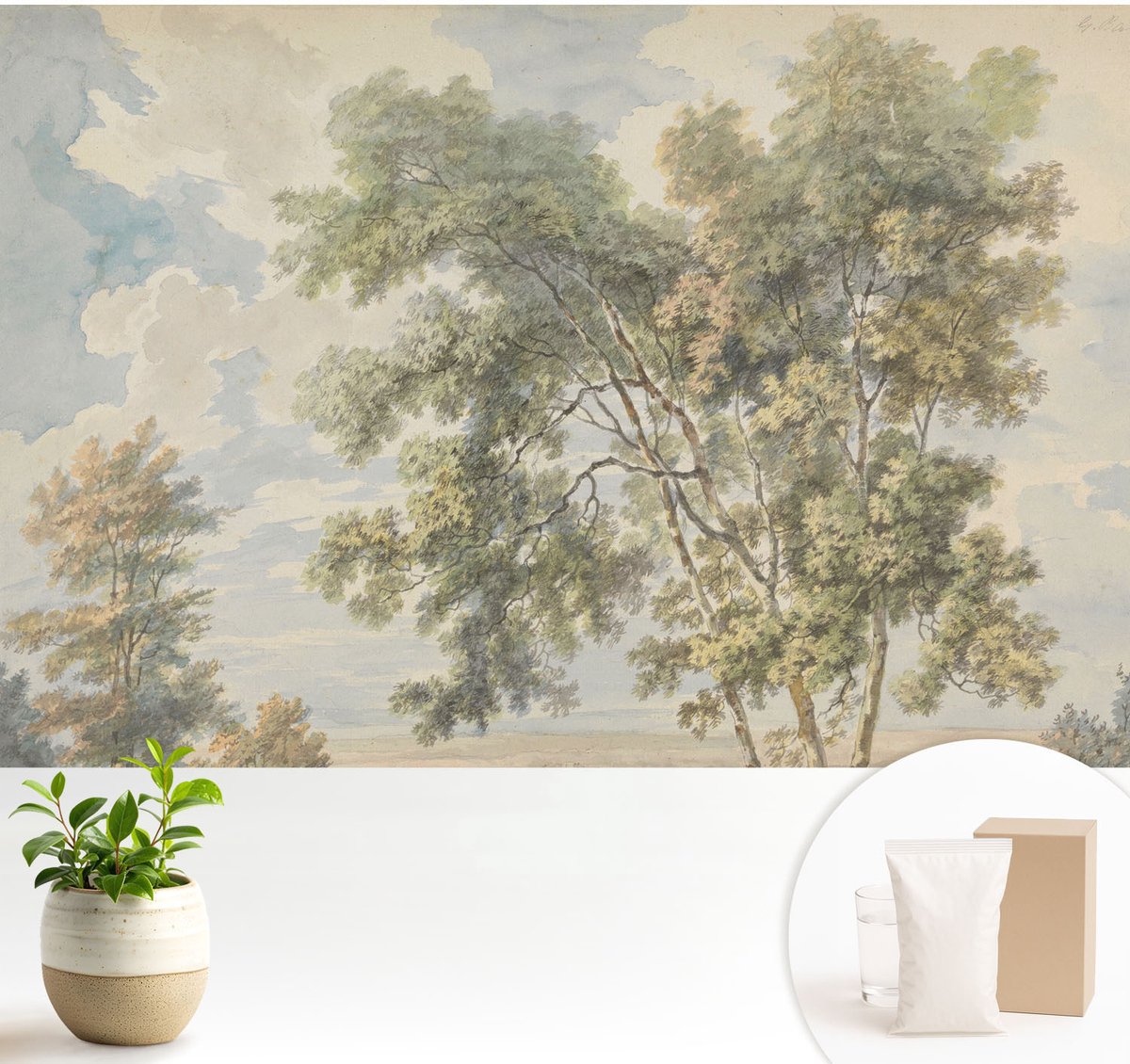 Wallfluent Fotobehang - Groente Vliesbehang - 104x70 cm - Romantische Natuur Fotobehang Vlies - Hal behang Landschappen - Muurschildering - Hal behang