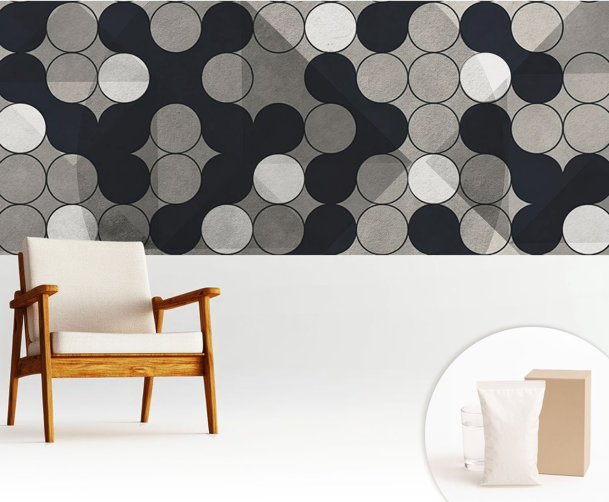 Wallfluent Fotobehang - Zwart Vliesbehang - 250x104 cm - Geometrische Cirkels Muurschildering - Gang behang Geometrie - Fotobehang Vlies - Gang behang