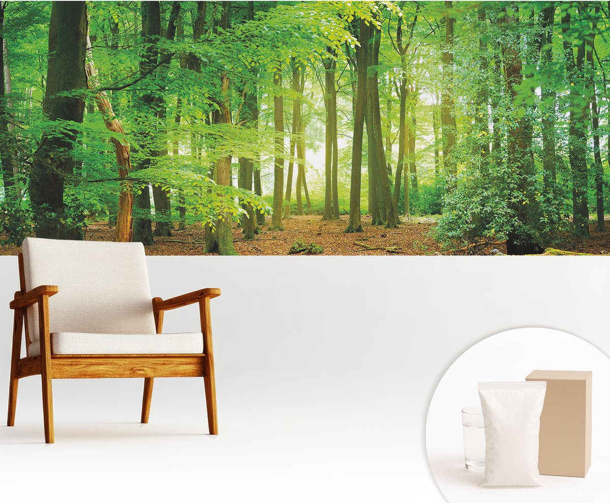 Wallfluent Fotobehang - Groente Vliesbehang - 250x104 cm - Groen Bos Fotobehang Vlies - Hal behang Landschappen - Muurschildering - Woonkamer behang