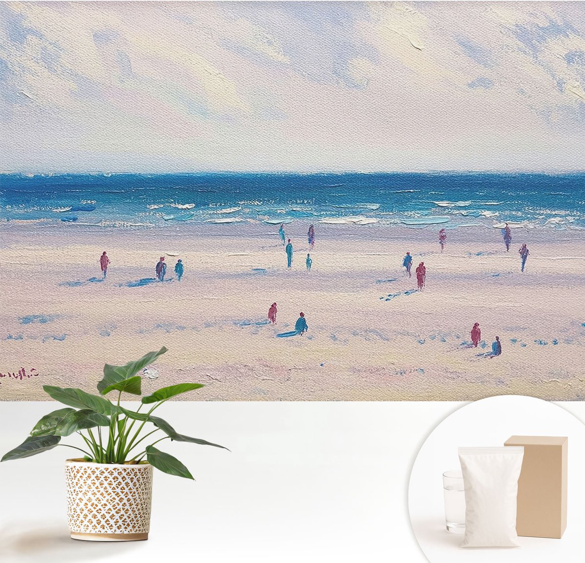Wallfluent Fotobehang - Wit Vliesbehang - 152x104 cm - Zeegezicht Fotobehang Vlies - Hal behang Landschappen - Muurschildering - Woonkamer behang