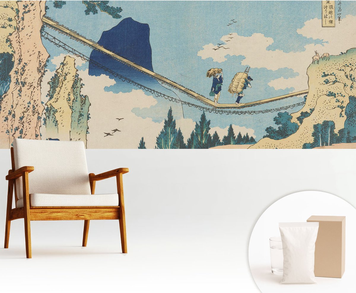 Wallfluent Fotobehang - Blauw Vliesbehang - 250x104 cm - Bergbrug Fotobehang Vlies - Woonkamer behang Landschappen - Muurschildering - Woonkamer behang