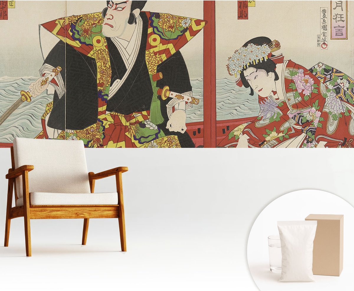 Wallfluent Fotobehang - Rood Vliesbehang - 250x104 cm - Japans Theater Muurschildering - Gang behang Deel - Fotobehang Vlies - Gang behang