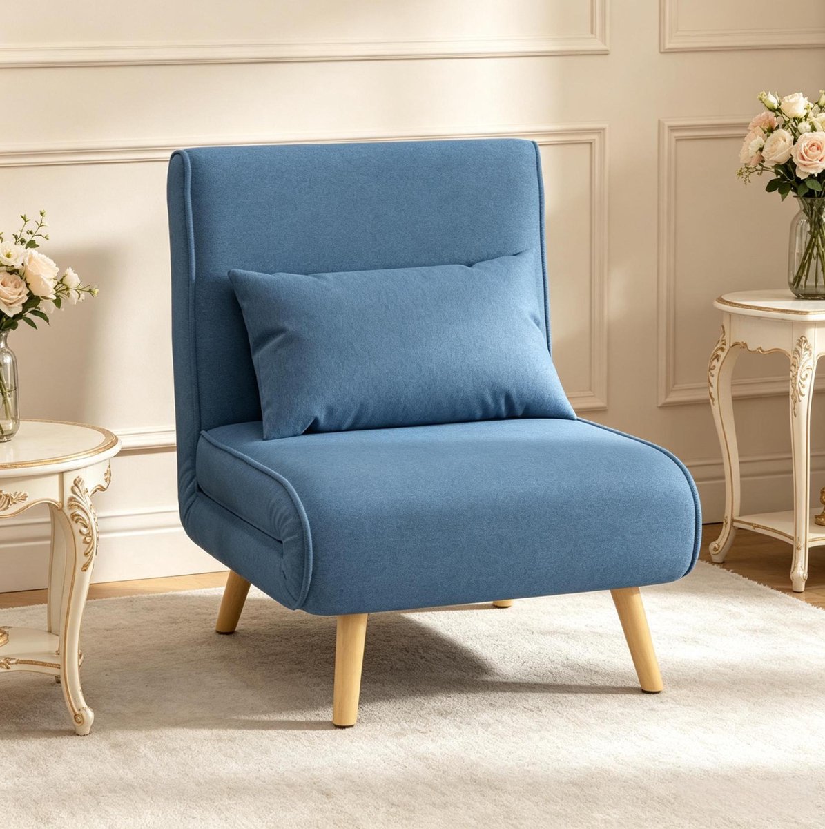 MODENUIT Fauteuil 72 x 75 x 85 cm - Klapbare Slaapstoel Verstelbare Rugleuning - Voor Woonkamer - Stof Blauw
