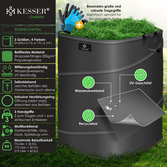 KESSER® Pop-Up Tuinzak Bladzak Tuinafvalzak inclusief Handschoenen van KESSER — afbeelding 2
