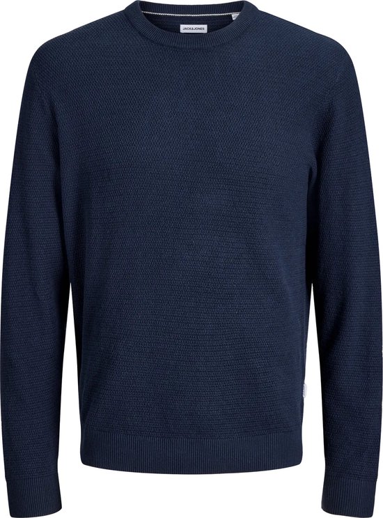 JACK & JONES Jauryder knit crew neck slim fit - heren pullover katoen met O-hals - blauw (navy blazer)