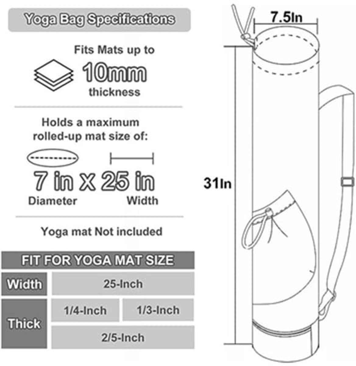 Multifunctionele yogamattas Geschikt voor flessenvak en waterdichte tas.