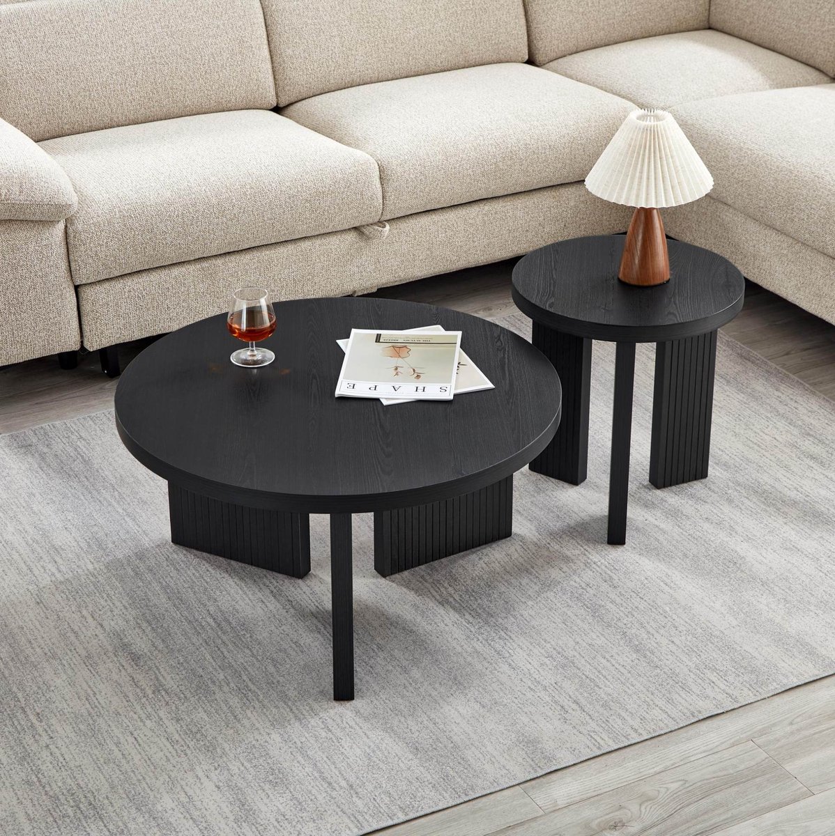 MODFU Bijzettafel - Rond Driepoot - Modern - MDF - Zwart - Ø 44,5 X 45 Cm