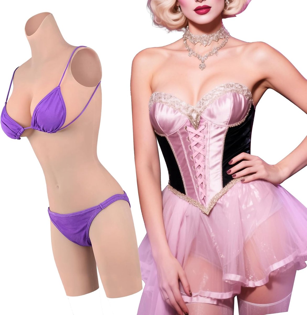 Silicone Crossdresser Drag Bodysuit High Collar Knee Length for Men Suit Female Appearance Artificial Fake Vagina & - ShopVlot