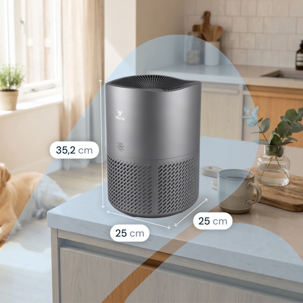 Vibrix PureFlow50 Pro Luchtreiniger / Air Purifier – HEPA + koolstoffilter – 350 m³/u – Voor kamers tot ca. 50 m² – Ionisator – App-bediening – Zeer stil met slaapstand – Luchtkwaliteitindicator thumbnail 6