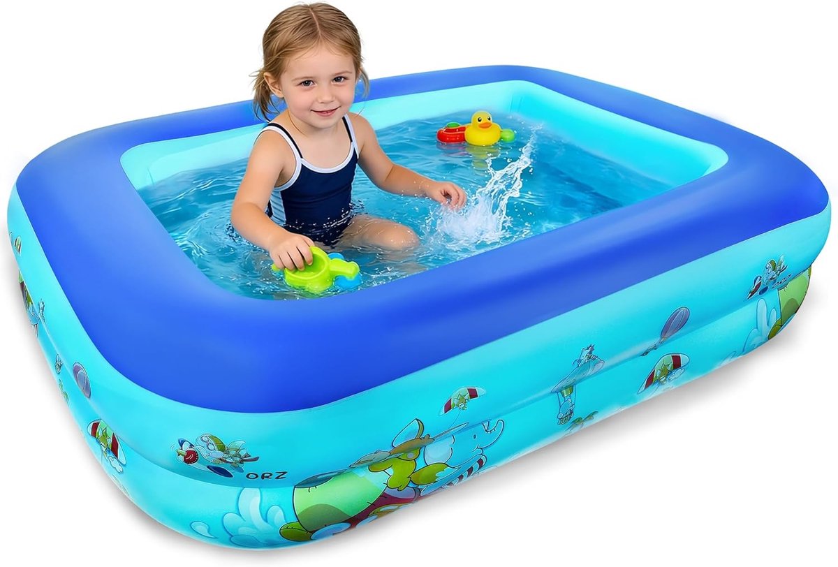 SnelShoppen - Rechthoekig Opblaasbaar Kinderzwembad 120 cm - Klein, Draagbaar, Duurzaam PVC - Voor Balkon, Tuin, Strand, Binnen, Buiten - Perfect Voor