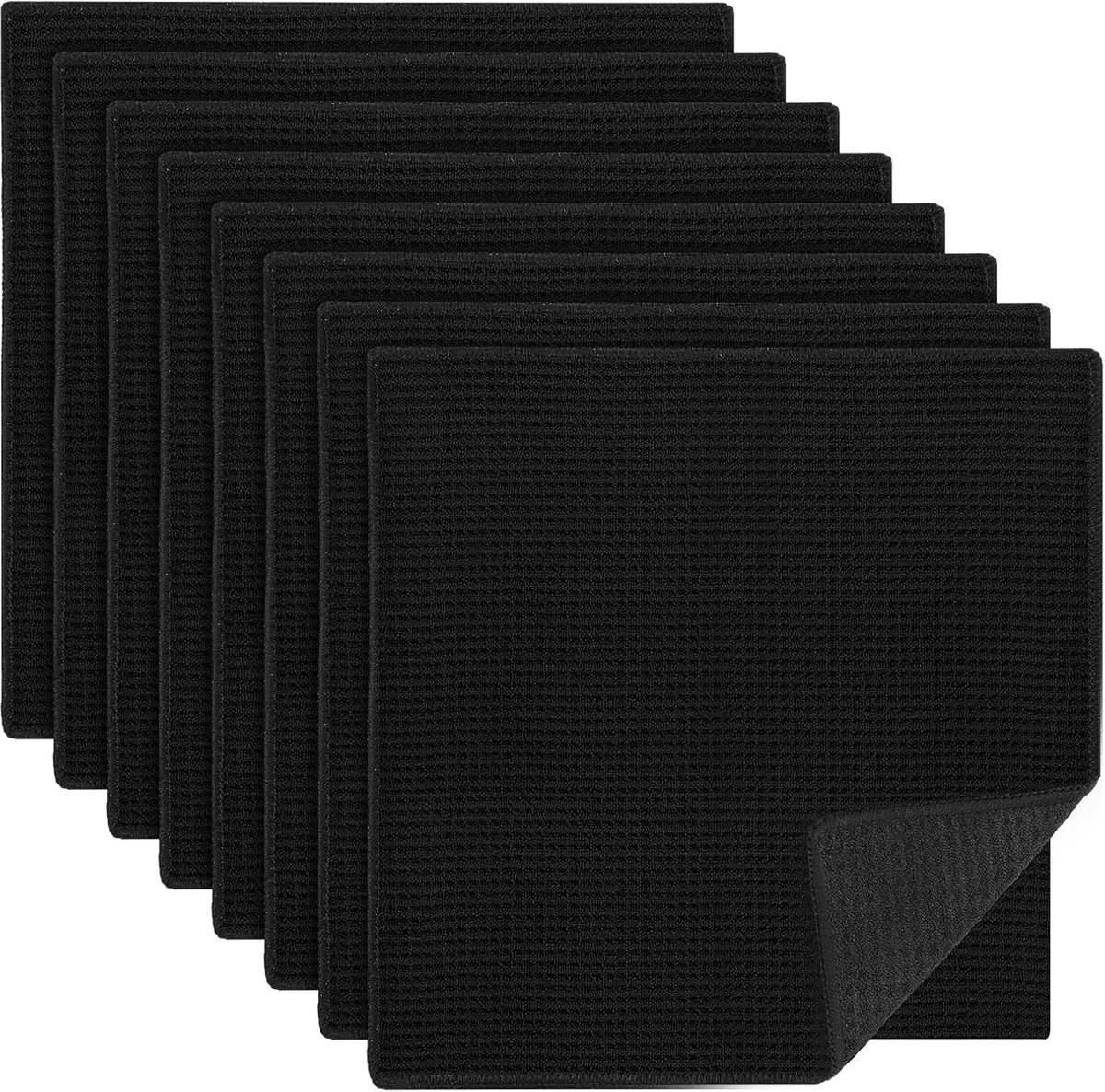 SnelShoppen - 8 Stuks Microvezel Vaatdoeken 20x20 cm, Wasbaar, Super Absorberend, Zwart Wafelpatroon voor Keuken, Ramen en Glazen Oppervlakken