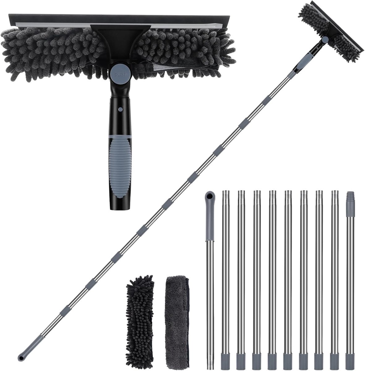 SnelShoppen - 4.5 m Telescopische Raamwisser met Verstelbare Handgreep, 2-in-1 Raamreinigingsset voor Hoge Ramen, 24 cm ~ 450 cm, Professionele Raamre
