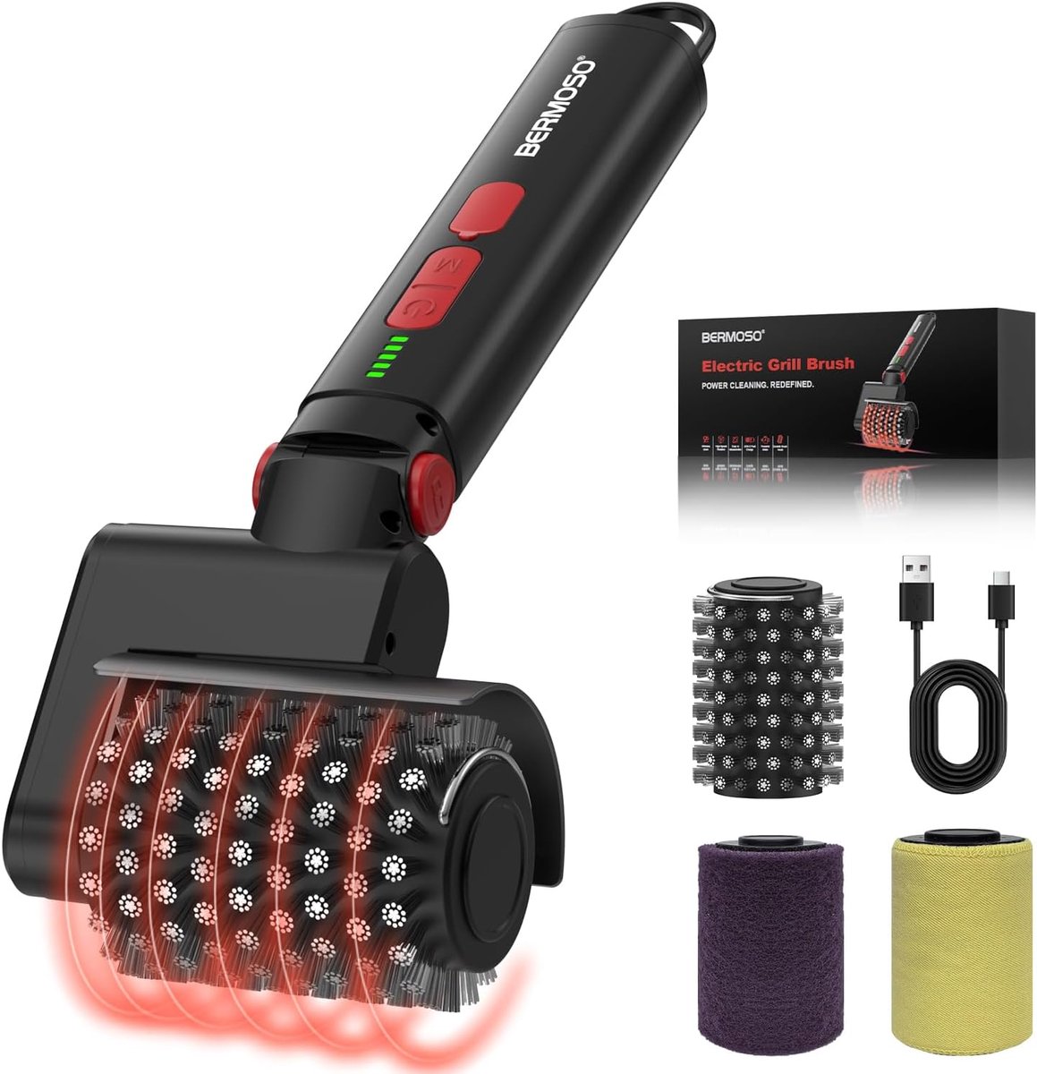 SnelShoppen - Elektrische Grillborstel Oplaadbaar USB BBQ-Reiniger met 3 Snelheden, Waterdicht, Hittebestendig, Draadloze Roterende Borstel voor Grill